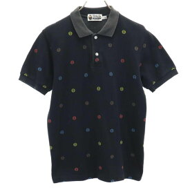 アベイシングベイプ 日本製 総柄 半袖 ポロシャツ S ブラック A BATHING APE 鹿の子 メンズ 【中古】 【240324】