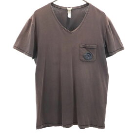 ディーゼル 半袖 Vネック Tシャツ XL ブラウン DIESEL UNDERWEAR ポケT メンズ 【中古】 【240324】 メール便可