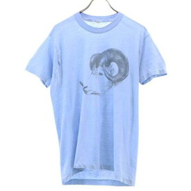 【中古】 70s プリント 半袖 Tシャツ ライトブルー メンズ 【200424】 メール便可
