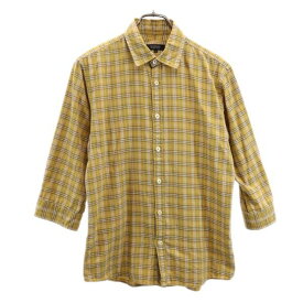 バーバリーブラックレーベル 三陽商会 チェック 七分袖シャツ 2 イエロー系 BURBERRY BLACK LABEL メンズ 【中古】 【231013】 メール便可