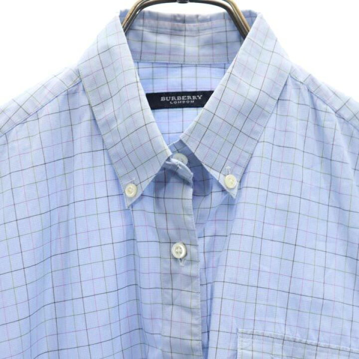 楽天市場】バーバリー チェック柄 長袖 ボタンダウンシャツ 水色系  