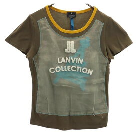 ランバン 日本製 デザイン 半袖 Tシャツ 38 ブラウン系 LANVIN ロゴ レディース 【中古】 【230622】 メール便可