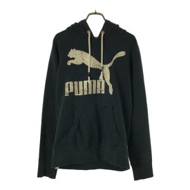 プーマ 長袖 スウェット パーカー S ブラック PUMA ロゴプリント メンズ 【中古】 【240403】