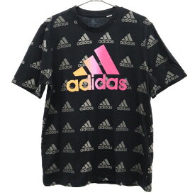 アディダス 総柄ロゴ 半袖 Tシャツ M ブラック adidas クルーネック メンズ 【中古】 【230623】 メール便可