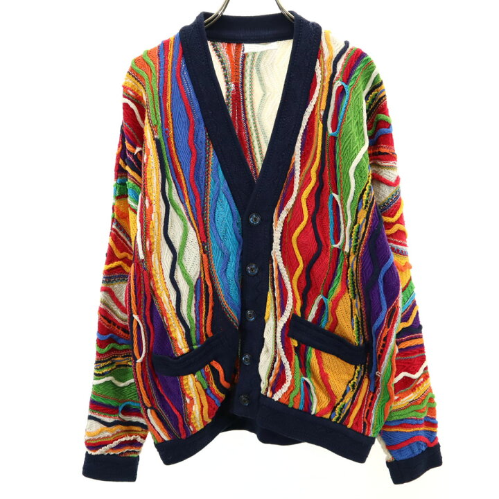古着 COOGI クージー 90s オーストラリア製 オールド 総柄 長袖 ショールカラー 3D ニットカーディガン SS ホワイト メンズ 【中古】