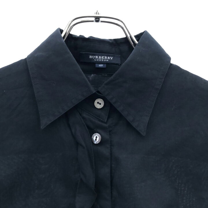 BURBERRY LONDON バーバリー/フリルタック長袖シャツ ブラウス 黒 