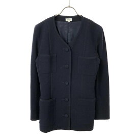 古着 FOXEY BOUTIQUE フォクシー ブティック 日本製 ノーカラージャケット 38 ブラック レディース 【中古】