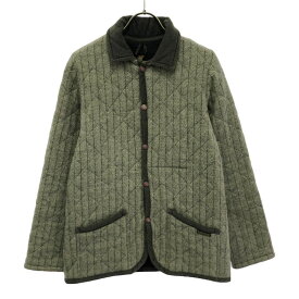古着 LAVENHAM ラベンハム イギリス製 ウール ヘリンボーン柄 キルティングジャケット 36 グレージュ レディース 【中古】