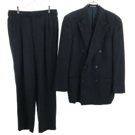 古着 GIORGIO ARMANI ジョルジオアルマーニ イタリア製 織柄 ダブル スーツ 上下 セットアップ 40/不明 濃紺 メンズ 【中古】