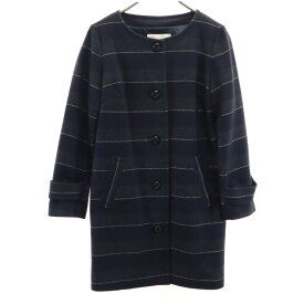古着 Ray Beams レイビームス 日本製 The Way of Chic ボーダー柄 ノーカラー ウールコート 1 ネイビー×グレー レディース 【中古】