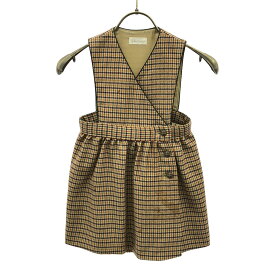 古着 Dior ディオール 日本製 千鳥格子柄 カシュクール ジャンパースカート 100A ブラウン系 裏地付き Diorjunior キッズ 【中古】
