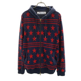 古着 エデュケーションフロムヤングマシーン Education from Youngmachines 日本製 星柄 長袖 パイル地 ジップパーカー 2 ネイビー系 メンズ 【中古】
