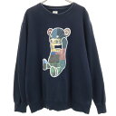 古着 デザインティーシャツストアグラニフ Design Tshirts Store graniph ベア刺繍 長袖 スウェット トレーナー L ネイビー クマ メンズ 【中古】