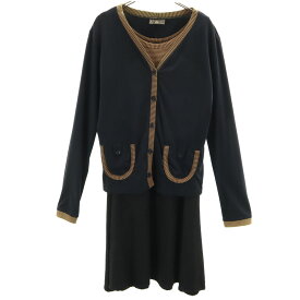 古着 FENDI フェンディ イタリア製 ボーダー柄 長袖 アンサンブル 膝丈ワンピース 46 ネイビー カーディガン レディース 【中古】