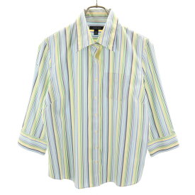 古着 LANDS' END ランズエンド ストライプ柄 7分袖 コットンシャツ 13AR イエロー系 レディース 【中古】 【PD】