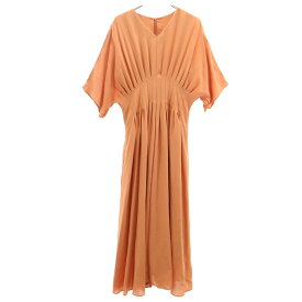 古着 Mila Owen ミラオーウェン 半袖 Vネック ウエストタック ロングワンピース 0 オレンジ系 レディース 【中古】