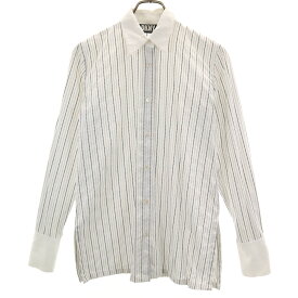 古着 DKNY DONNA KARAN NEW YORK ダナキャランニューヨーク ストライプ柄 長袖 コットンシャツ P4 ホワイト レディース 【中古】 【PD】