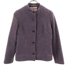 古着 Harriss ハリス ウール ツイード ノーカラージャケット 36 パープル系 ハリスツイード レディース 【中古】