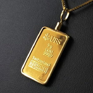 【ペンダント K24インゴット】 24金 UBSゴールドバー 5g 18金 ねじ枠 (送料無料 gold ingot k24 fine gold 9999 jewelry メンズ frame K18)