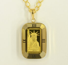 【純金 ネックレス インゴット】24金 スイスクレジット リバティー ネックレス 1g 角型 18金 金色時計枠 K24