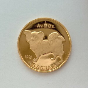 24金 パピヨン犬金貨 1/10オンス 1992年製 クック諸島 保証書付 ゴールドコインdog coin いぬ ドック 10ドル 金貨 純金 コイン