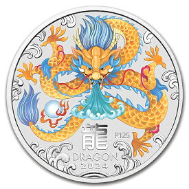 【新品】※ポスト投函※『干支龍銀貨 1/2オンス カラー シリーズ 2024年製』純銀 コイン オーストラリアパース造幣局発行 15.55g 品位:99.99% 1/2oz 十二支 干支 龍 竜 ドラゴン Dragon 辰年 エリザベス女王 生き物 令和6年 銀《安心の本物保証》【保証書付き・巾着袋入り】