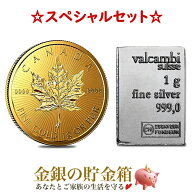 《金・銀セット》『メイプル金貨 1g + スイス ヴァルカンビ シルバーバー 1g』純金 24金 コイン K24 カナ…