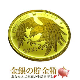 【新品】『クックアイランド イーグル金貨 1/2オンス ボックス入り』純金 コイン クック諸島発行 24金 品位：K24 (99.99%) 15.5g イーグル 鷲 鳥 野鳥 Eagle エリザベス女王 令和4年 1/2oz 金貨 ゴールド Gold Coin【保証書付き・巾着袋入り】