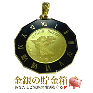 【新品】『エンジェル金貨 1/25オンス 黒時計枠ペンダント』純金 コイン スイス・パンプ社発行 品位:K24 24金 枠:K18 金貨 コインペンダント ゴールド アクセサリー ネックレス〈チェーン45cm 〉