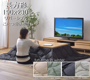 リバーシブル 撥水 こたつ布団 長方形 190x230cm KK-168 防寒 シンプル おしゃれ 収納バッグ付き キャンプ アウトドア 持ち運び グリーン/ベージュ ブラック/グレー
