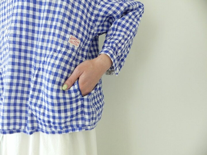 快晴堂リネンギンガム丸衿七分袖羽織りシャツ新品未使用品 - 五分丈 