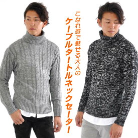 タートルネック セーター メンズ Men's ニット knit ハイネック ボリュームネック ケーブル編み ケーブル 無地 ニットセーター