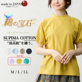 日本製 tシャツ レディース 極上の肌触り スーピマコットン ラグラン Tシャツ ティーシャツ レディース トップス カットソー インナー 半袖 モックネック 丸首 春 夏 秋 綿 コットン 無地 洗える 綿100％ コットン 白 青 黒 6190786