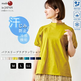 日本製 夏の汗ジミにさようなら 汗じみ防止 ラグラン tシャツ レディース 半袖トップス カットソー 冷感 クルーネック 綿 コットン インナー 綿100％ 撥水 吸水 UVカット 夏 柔らかい 一日中快適 家庭洗濯 アウトドア 9190877