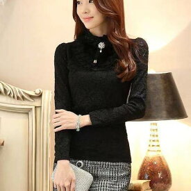 トップス ブラウス ハイネック フリル レース ビジュー 長袖 プルオーバー ミディアム丈 刺? かわいい 大人可愛い きれいめ シンプル 上品 レトロ おしゃれ かっこいい カジュアル こなれ感 個性的 主役級 存在感 抜け感 春 夏 ベーシック ナチュラル キュート