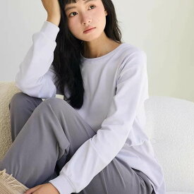 パジャマ ナイトウエア 上下セット パジャマ 長袖 ラウンドネック プルオーバー ミディアム丈 ロングパンツ ウエストゴム 可愛い かわいい 大人可愛い きれいめ シンプル 上品 おしゃれ かっこいい レトロ ルーズ こなれ感 個性的 主役級 存在感 抜け感 オールシーズン
