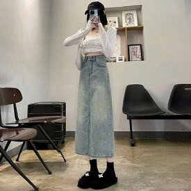 レディース スカート ボトムス デニムスカート ロングスカート 膝下 ミモレ ロング Aライン スリット ポケット ボタン シンプル カジュアル かっこいい こなれ感 ラフ ボーイッシュ ベーシック ナチュラル 無地 春 夏 秋 冬 オールシーズン ロングシーズン シーズンレス