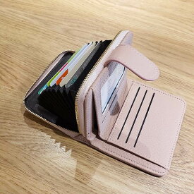 財布 カードケース カード入れ ミニ 二つ折り 大容量 多機能 便利 ラウンドファスナー カード収納 スクエア 四角 ベルト ファスナー きれいめ シンプル カジュアル 上品 お洒落 こなれ感 クール スタイリッシュ 無地 オフィス ビジネス OL 通勤 通学 デート お出かけ