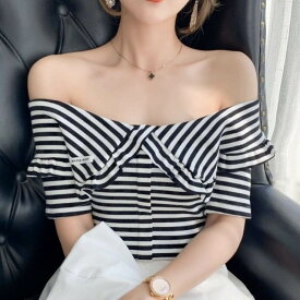 トップス カットソー 半袖 オフショルダー ビックカラー プルオーバー ミディアム丈 かわいい 可愛い 大人可愛い きれいめ シンプル 上品 レトロ おしゃれ かっこいい カジュアル レトロ こなれ感 個性的 主役級 存在感 抜け感 春 夏 ベーシック ナチュラル フェミニン