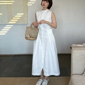 ワンピース ロングワンピース ノースリーブワンピース ハイネック 前開き ファスナー ポケット ウエストマーク ロング丈 かわいい 可愛い 大人可愛い きれいめ シンプル 上品 おしゃれ レトロ カジュアル こなれ感 個性的 主役級存在感 抜け感 春 夏 ベーシック