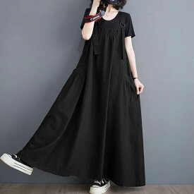 ワンピース マキシ丈ワンピース ジャンパースカート ポケット マキシ丈 かわいい 大人可愛い きれいめ シンプル 上品 おしゃれ レトロ カジュアル こなれ感 個性的 主役級存在感 抜け感 オールシーズン ベーシック ナチュラル メンズライク 無地 女性用 レディース ママ