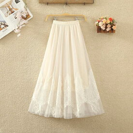 ボトムス スカート ロングスカート フレアスカート ウエストゴム シースルー 刺? 透け感 かわいい 可愛い 大人可愛い きれいめ シンプル 上品 レトロ おしゃれ かっこいい カジュアル こなれ感 個性的 主役級 存在感 抜け感 春 夏 ベーシック ナチュラル キュート