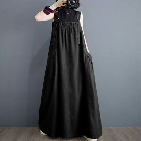 ワンピース マキシ丈ワンピース ジャンパースカート フレアスカート ポケット マキシ丈 かわいい 大人可愛い きれいめ シンプル 上品 おしゃれ レトロ カジュアル こなれ感 個性的 主役級存在感 ラフ ルーズ 抜け感 オールシーズン ベーシック ナチュラル キュート 無地