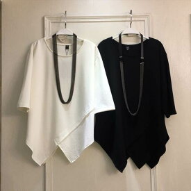 Tシャツ 五分袖 アシンメトリー ラウンドネック ゆったり レディース トップス フレア フェミニン かわいい 大人可愛い きれいめ シンプル カジュアル 上品 おしゃれ こなれ感 ラフ マニッシュ ルーズ 個性的 クール 抜け感 ナチュラル 無地 ママ カップル OL 通勤