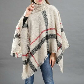 レディース ニット ケープ 羽織 ポンチョ タートルネック 異国風 配色 かわいい 大人可愛い きれいめ シンプル カジュアル おしゃれ レトロ こなれ感 個性的 ヴィンテージ キュート 都会的 カントリー ナチュラル チェック 秋 冬 ユニセックス デート お出かけ