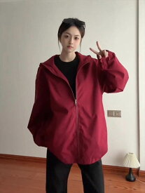 レディース ジャケット コート ブルゾン アウター 上着 羽織 前開き ウィンドブレーカー ミディアム ミモレ 長袖 萌袖 ワイド ストレート オーバーサイズ ストリート ファスナー ポケット 中厚手 シンプル カジュアル おしゃれ かっこいい こなれ感 ラフ メンズライク