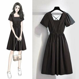 レディース ワンピース フレア 膝上 スクエアネック Aライン かわいい 大人可愛い きれいめ シンプル カジュアル 上品 おしゃれ レトロ こなれ感 キュート ロマンティック 無地 春 夏 クリスマス デート お出かけ パーティー リゾート レストラン 女子会 休日 バカンス