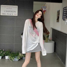 レディース トップス ロンT 長袖 ラウンドネック 薄手 かわいい 大人可愛い きれいめ シンプル カジュアル 上品 おしゃれ かっこいい レトロ エキゾチック こなれ感 ラフ メンズライク マニッシュ ボーイッシュ スポーティー ルーズ 個性的 クール ベーシック