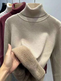 レディース トップス ロンT ニット セーター インナー 裏起毛 長袖 タートルネック タイト スリム 細身 Iライン もこもこ コンサバ 厚手 裏起毛 ニット ベルベット かわいい 大人可愛い きれいめ シンプル 上品 おしゃれ こなれ感 マニッシュ ガーリー クール モード系