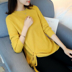 ニット プルオーバー 長袖 秋 冬 ゆったり レディース トップス カットソー セーター スリム 細身 フェミニン リボン かわいい 大人可愛い きれいめ シンプル 上品 おしゃれ こなれ感 ルーズ 個性的 とろみ感 キュート ナチュラル ママ OL 通勤 旅行 ショッピング